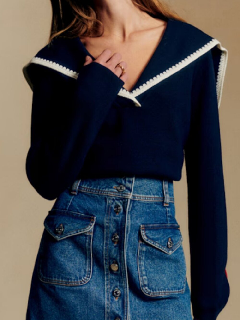Sezane Naya Sailor Collar merino wool sweater in size XL